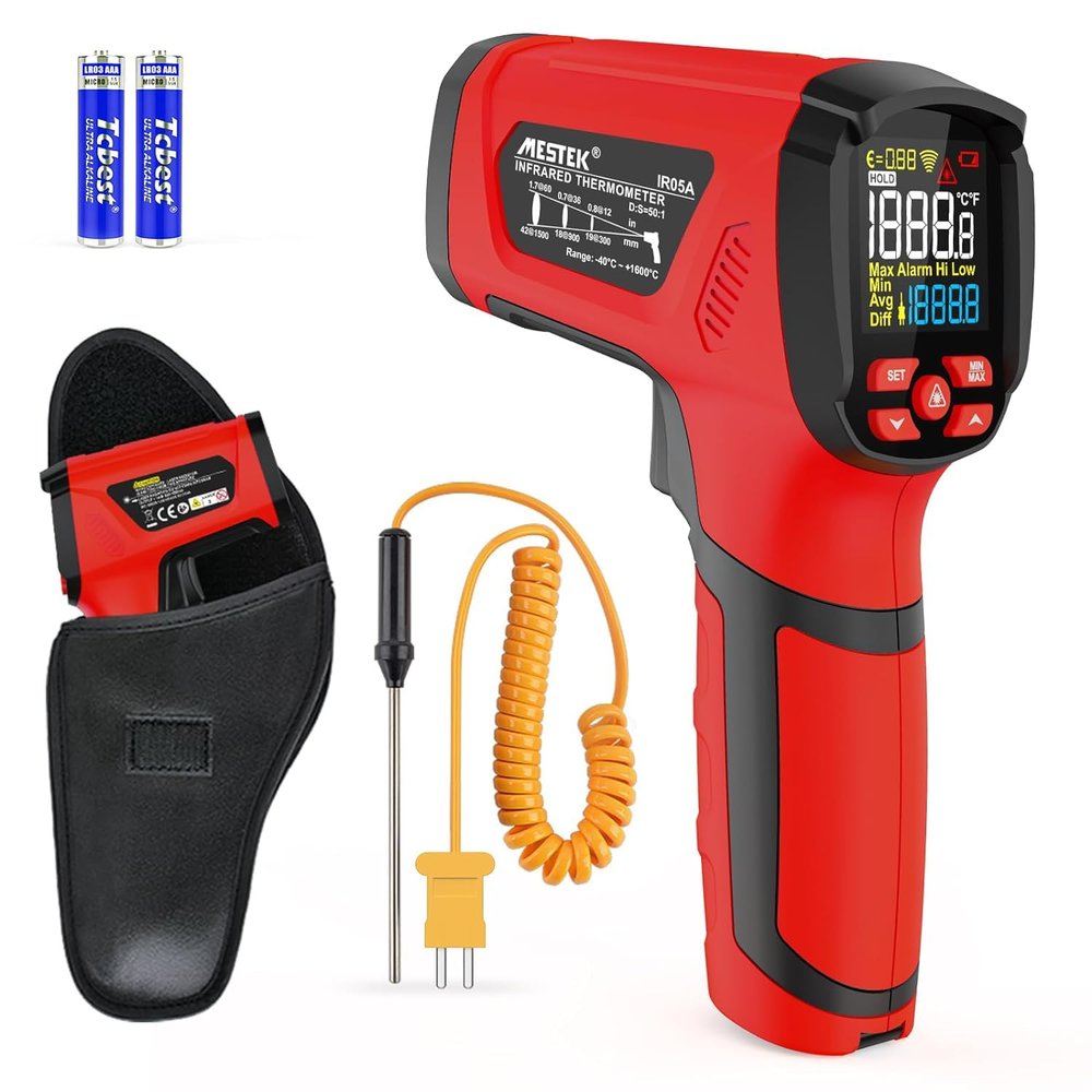 MESTEK Infrared Thermometer, -40°C to 1600°C, with K-Type Probe