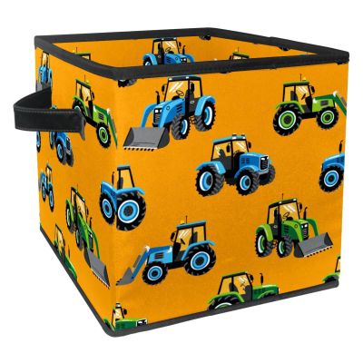 VAPOKF Foldable Fabric Storage Cube with Handles, Bulldozer Tractor Cars