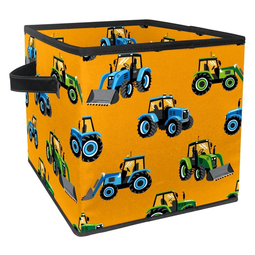 VAPOKF Foldable Fabric Storage Cube with Handles, Bulldozer Tractor Cars