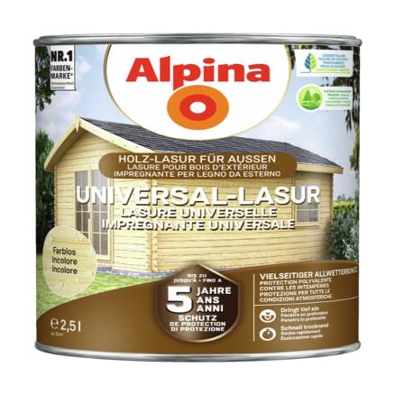 Alpina Universal Protective Wood Stain, Clear, Drip- and Splash-Reduced, 2.5 L