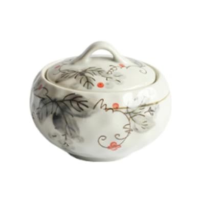 WouND Japanese Hand-Painted Ceramic Steaming Bowl with Lid
