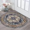 KOZYFLY Round Boho Vintage Rug, 91.4 cm, Washable, Non-Slip, Gold/Orange/Navy view 1
