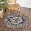 KOZYFLY Round Boho Vintage Rug, 91.4 cm, Washable, Non-Slip, Gold/Orange/Navy view 2