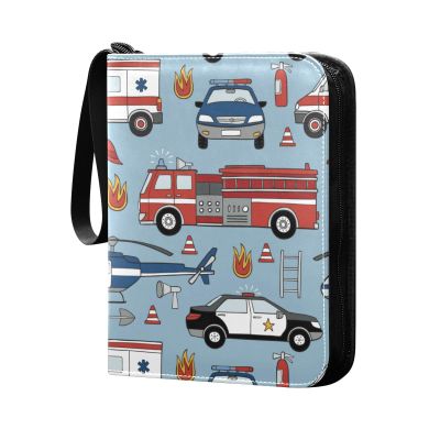 Hand-Drawn Emergency Car Trading Card Album, 4-Pocket, 50 Pages, 400 Cards, PU Zipper Binder