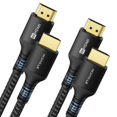 Stouchi 6.6 ft HDMI 2.1 Cable, 8K 60Hz, 48Gbps, 4K 120Hz/144Hz/165Hz, eARC, Dynamic HDR10, DSC, HDCP 2.2/2.3, Dolby, Compatible with PS5/Xbox, Black, 2-Pack