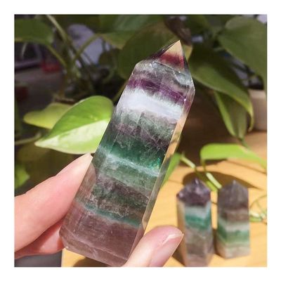 MCQWOMFQAK 7 cm Natural Striped Fluorite Crystal Hexagonal Point Stone, xiaguolingsm (One Size)
