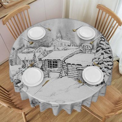 MKNAZ “Winter on Snowy” Printed Round Fabric Tablecloth, 152.4 cm