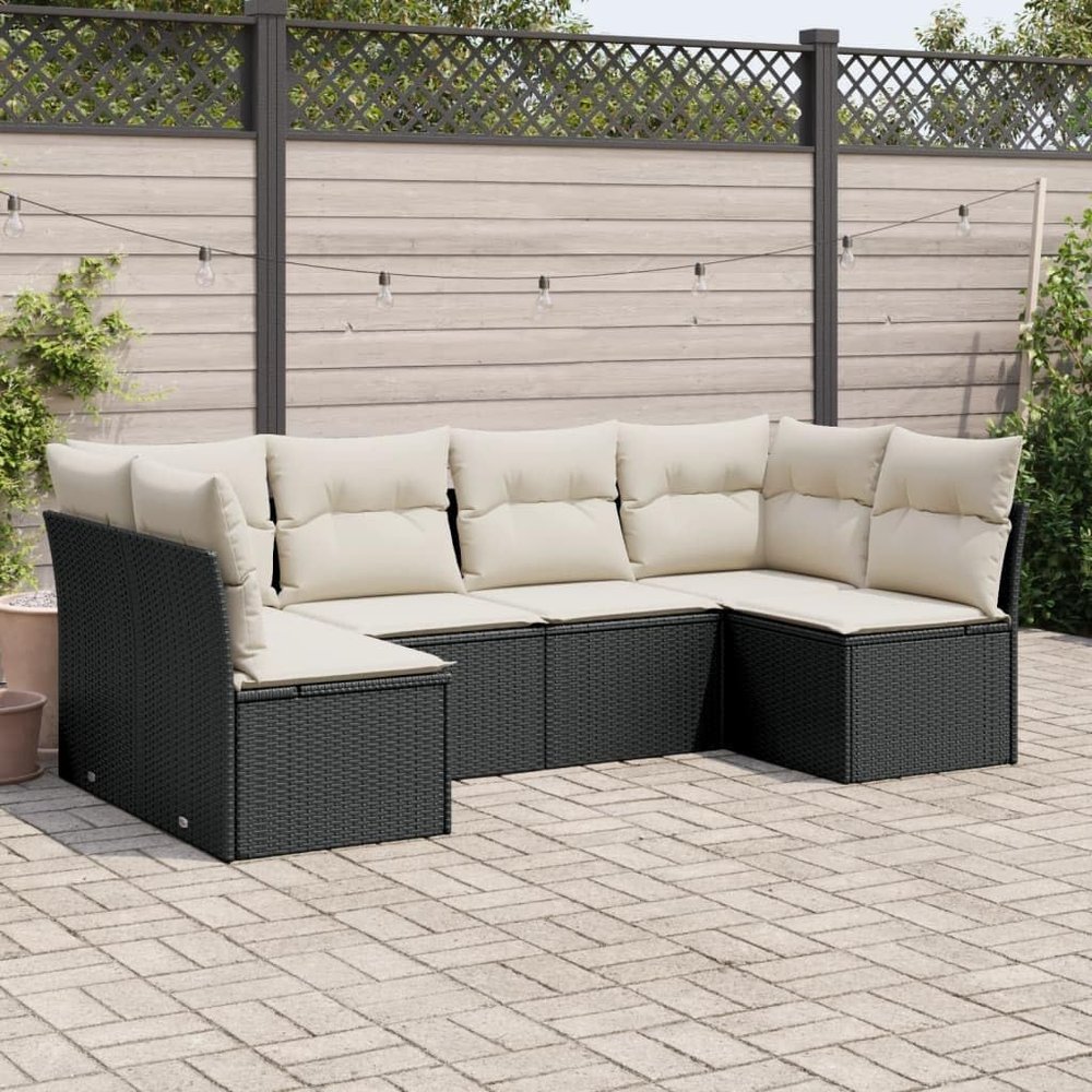 Festnight 6-Piece Black PE Rattan Lounge Set - 223