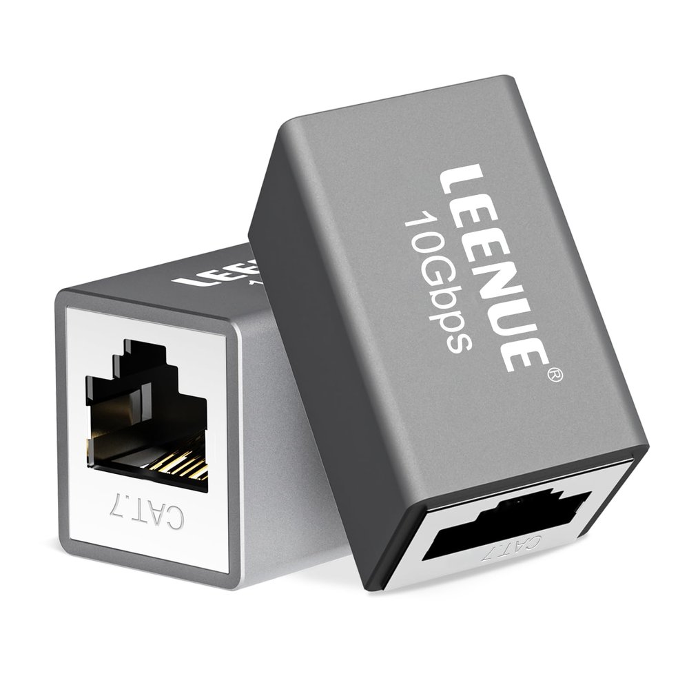 LEENUE Cat 7 Network Cable Coupler, 10 Gbps, 600 MHz, Silver Gray, 2-Pack
