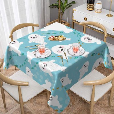 Round Tablecloth, 54 x 54 in, Washable Table Cover with Cute Funny Seals