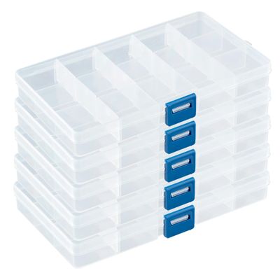 DSM Connection Technology Organizer Box with 15 Adjustable Compartments, Plastic, 5-Pack