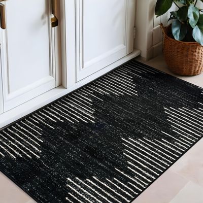 Rugshop Bohemian Stripe Rug, Stain-Resistant, Black, 70 x 120 cm