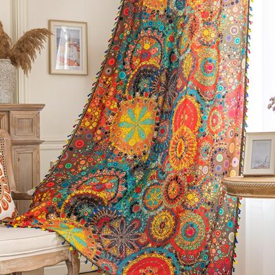 Erbnaryx Boho Geometric Light-Filtering Semi-Blackout Curtains, 84 in Long, Rod Pocket, 2 Panels - Multicolored Dotted