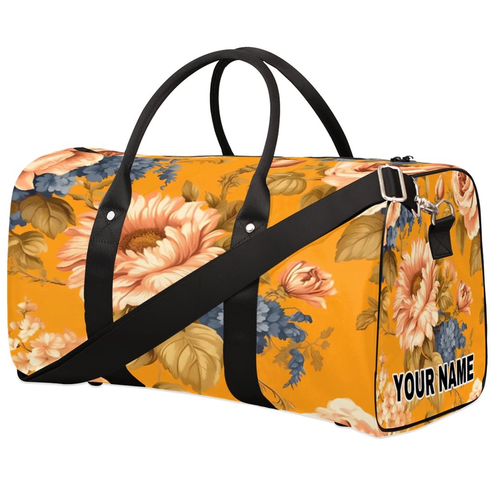 Personalized Travel & Sports Duffel Bag – Foldable Weekender, Sunflowers & Roses