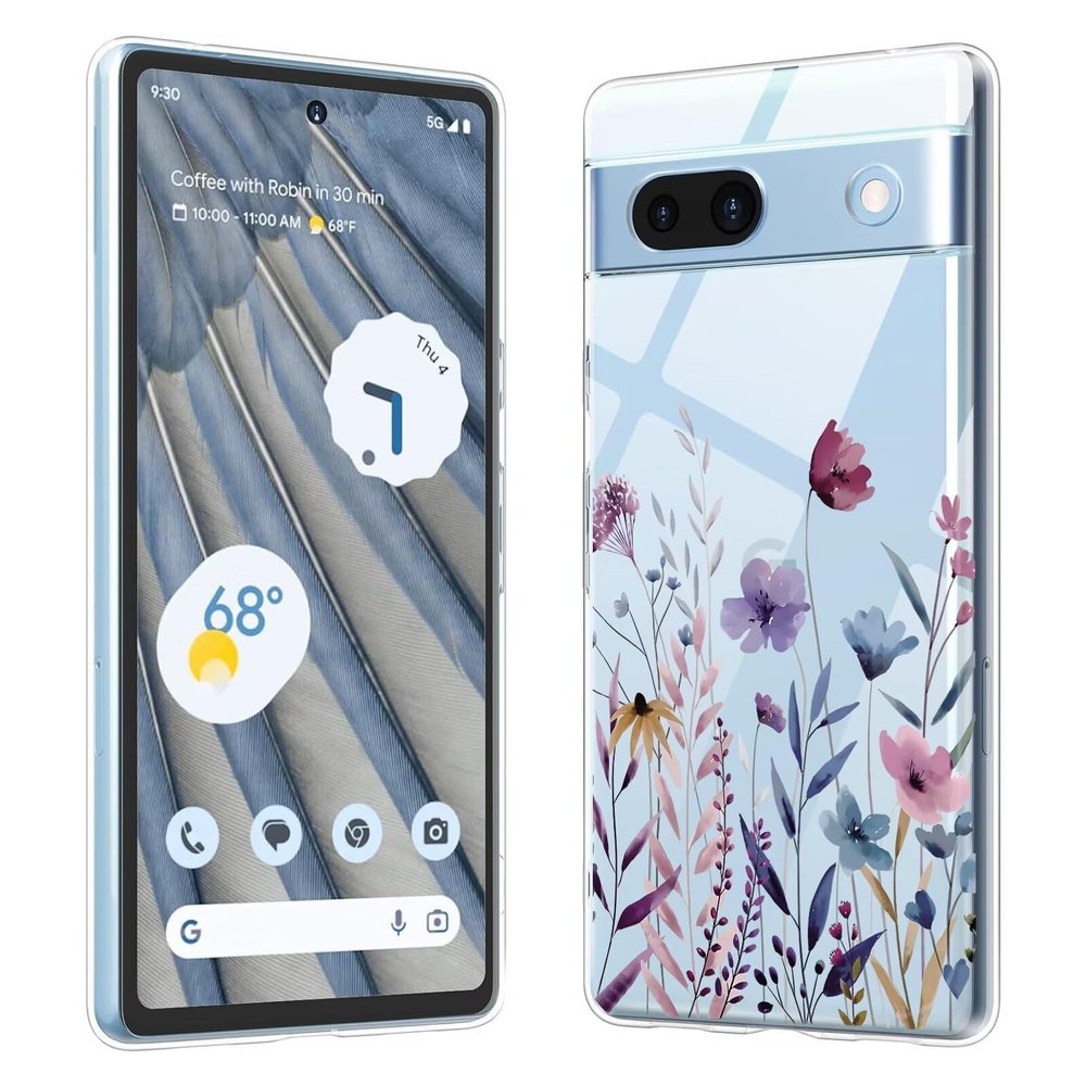 Kaywzo Case for Google Pixel 7a, Clear TPU Case with Flower Pattern