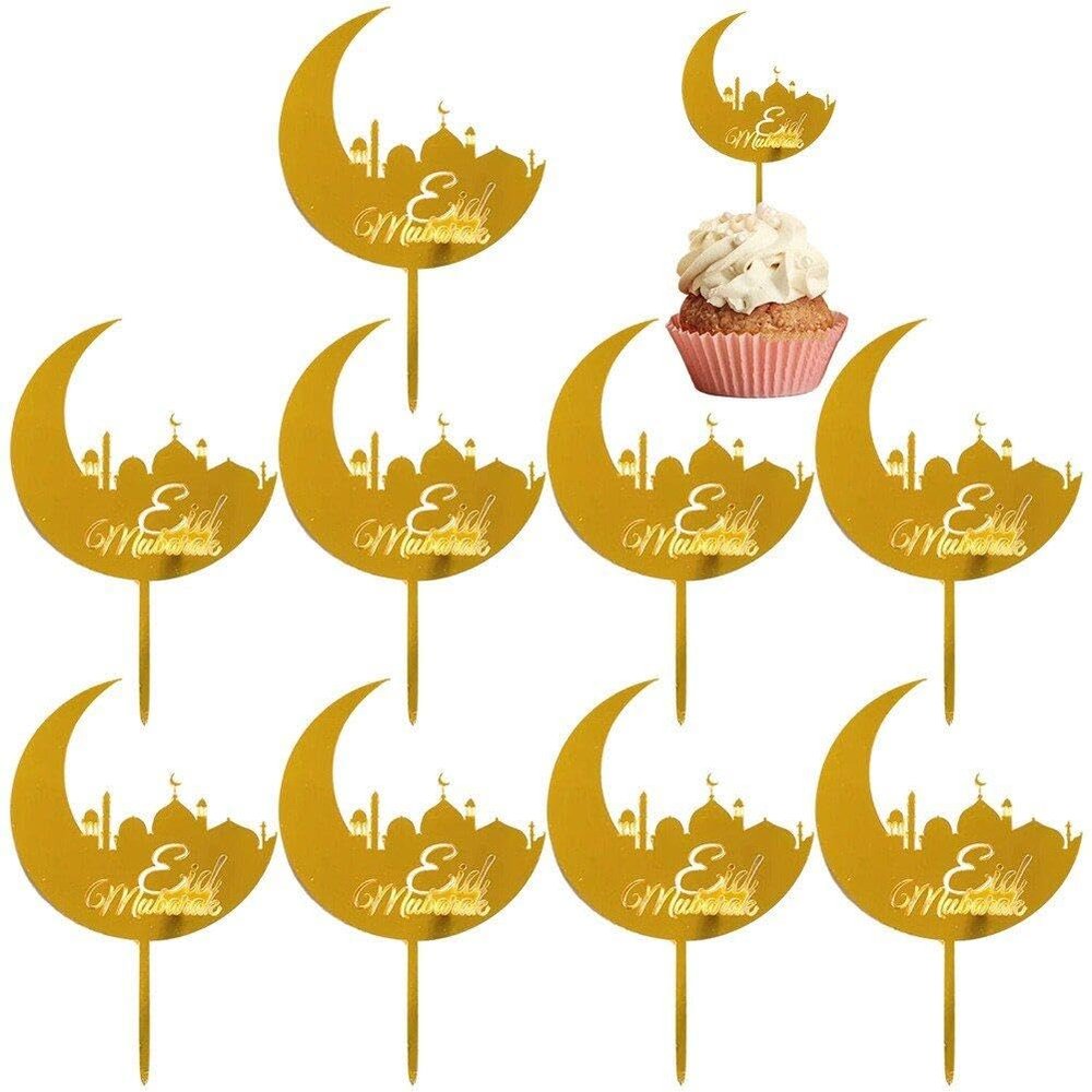Eid Mubarak Acrylic Cupcake Toppers, 10-Piece Set
