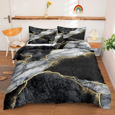 KQZVCU Marble Duvet Cover Set, Black, White and Gold Abstract Marble Pattern, for Double or Queen-Size Bed, 140 x 210 cm / 48 x 75 cm Pillowcases x 2