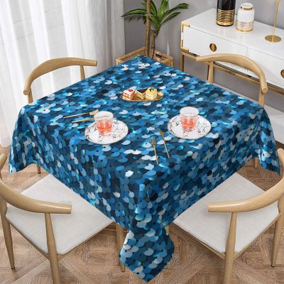 Tablecloth, 152 cm, Washable, Vintage Blue Sequin Print