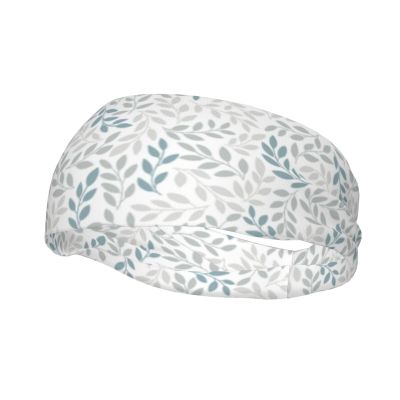 Gray and Blue Leaf Workout Headbands for Women and Men