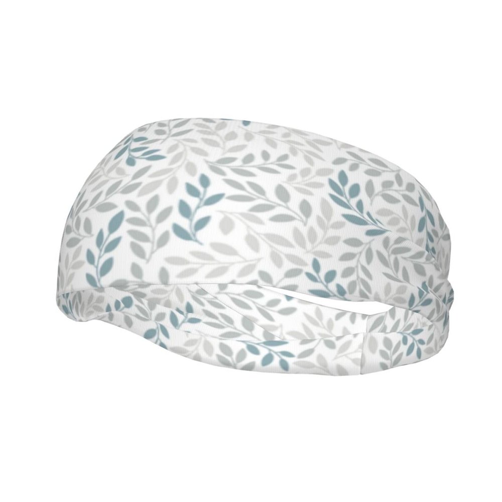 Gray and Blue Leaf Workout Headbands for Women and Men