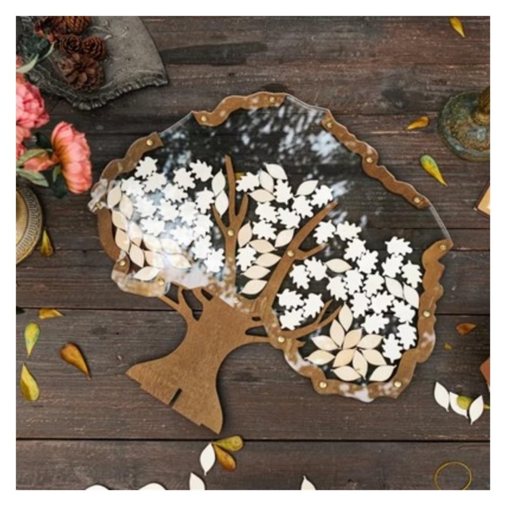 Wedding Tree Card Box with Guest Book Sign, Tree Set, 60 Small Hearts