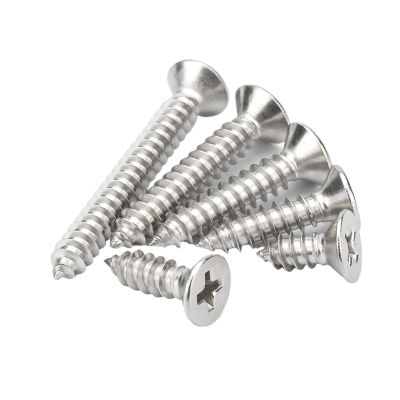 Single-Thread Multipurpose Wood Screws, 304 Stainless Steel, M3–M8, Marine Grade, Phillips Flat Countersunk Self-Tapping Screws