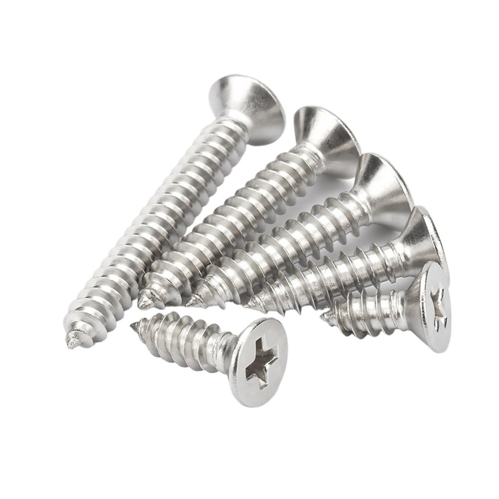 Single-Thread Multipurpose Wood Screws, 304 Stainless Steel, M3–M8, Marine Grade, Phillips Flat Countersunk Self-Tapping Screws
