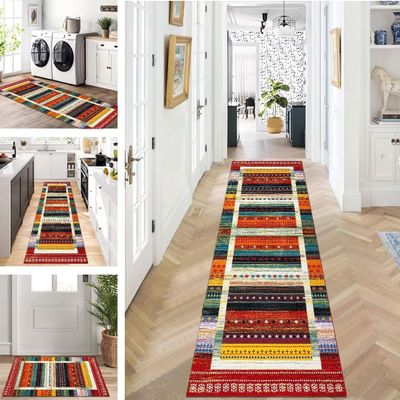ZUZEKU Abstract Washable Non-Slip Runner Rug, 90 x 250 cm, Vintage Multicolor