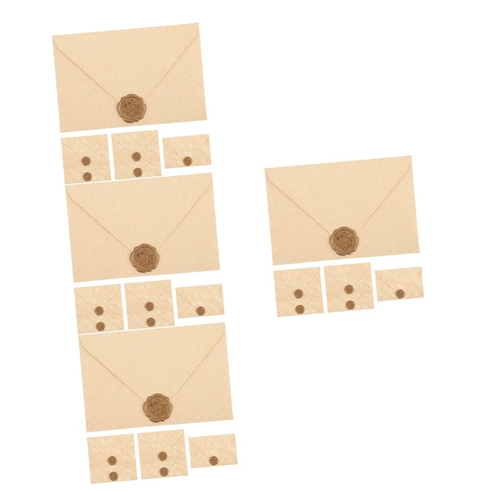 NUOBESTY 24-Piece Vintage Kraft Paper Envelopes with Wax Seals and Linen Texture for Weddings and Parties