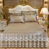 Bed Skirt/Base Valance, 150/180 x 220 cm, Deep Green Lace, Khaki view 1