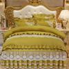 Bed Skirt/Base Valance, 150/180 x 220 cm, Deep Green Lace, Khaki view 3