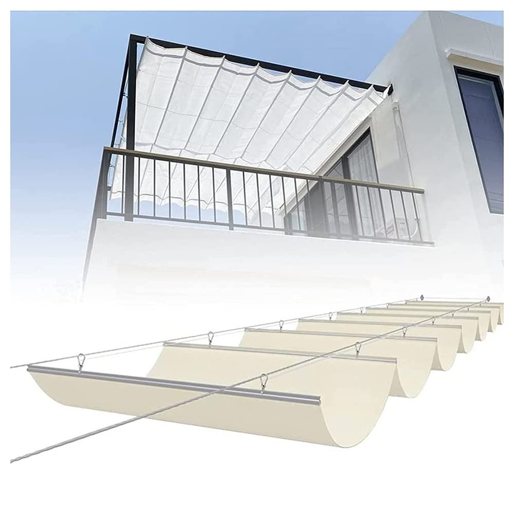 IBOWZ Retractable Clamp-On Awning, Wave Sun Shade with Sliding Wires, 90% UV Resistance
