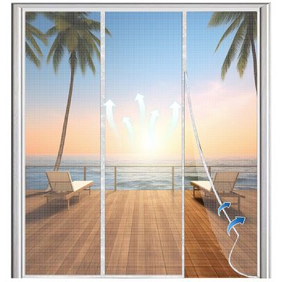 Magnetic Fly Screen Door for Balcony and Double Sliding Doors, No-Drill Adhesive Mounting, White, 210 × 260 cm
