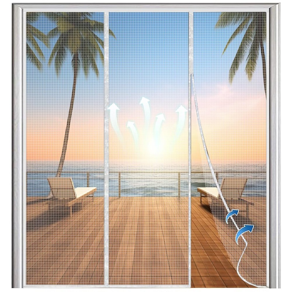 Magnetic Fly Screen Door for Balcony and Double Sliding Doors, No-Drill Adhesive Mounting, White, 210 × 260 cm