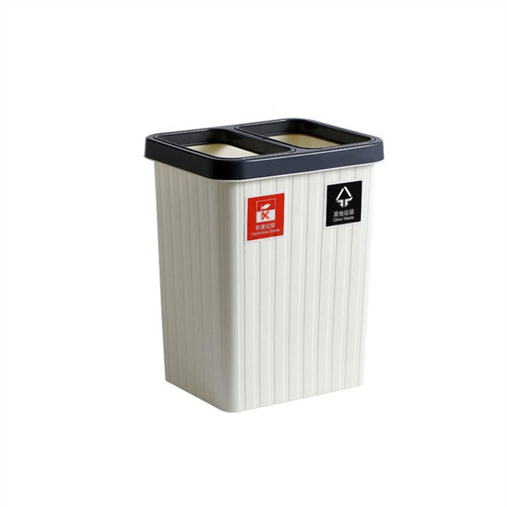 HASMI Rectangular Dual-Compartment Trash Can with Lid, Recycling Bin, White