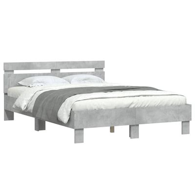 vidaXL Bed Frame with Headboard and LED Lighting Concrete Gray 120x190 cm