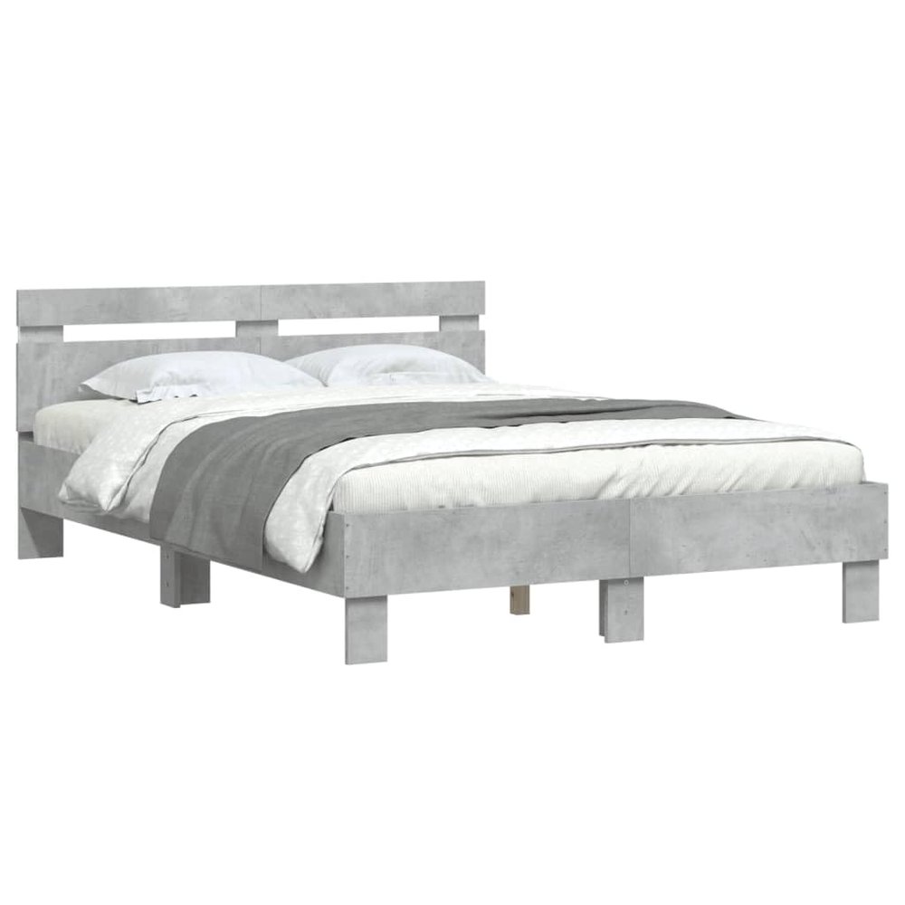 vidaXL Bed Frame with Headboard and LED Lighting Concrete Gray 120x190 cm