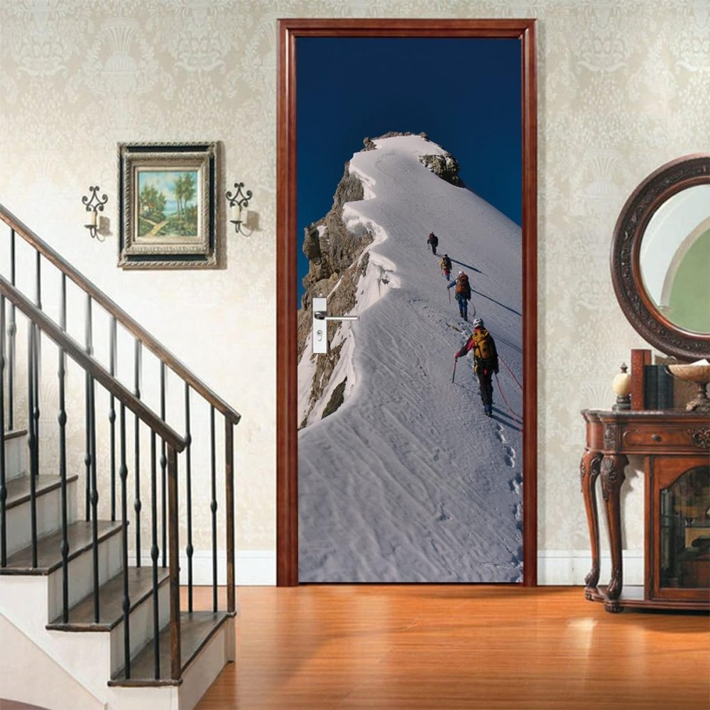 Self-Adhesive 3D Snow Mountain Door Wallpaper, 95 x 215 cm