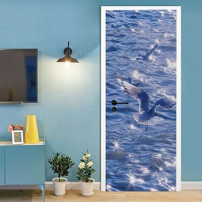 3D Blue Seagull Door Decal, 90 x 210 cm, Self-Adhesive PVC