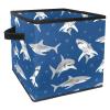 Folding Fabric Storage Cube with Handles for Toys, Clothes, and Books - Happy Shark Blowing Bubbles view 1