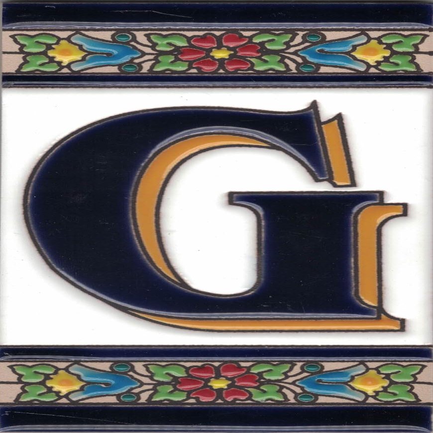 Outdoor House Number Door Plaque, Hand-Painted Enameled Ceramic, Large Floral Design, 7.5 x 15 cm (G)