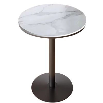 Round Bistro Pub Table with Marble Top, Metal Frame, Bar Height 105 cm