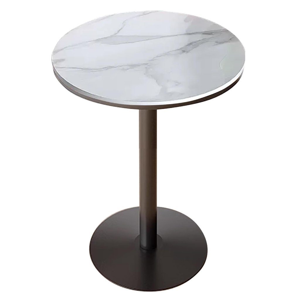 Round Bistro Pub Table with Marble Top, Metal Frame, Bar Height 105 cm