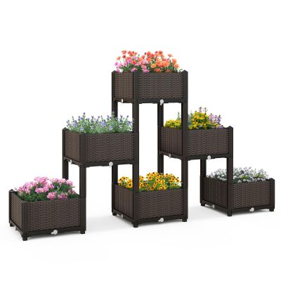 HAPPYGRILL Outdoor Raised Garden Bed, Set of 6, with Removable Legs and Supports, Self-Watering System, Drainage Holes