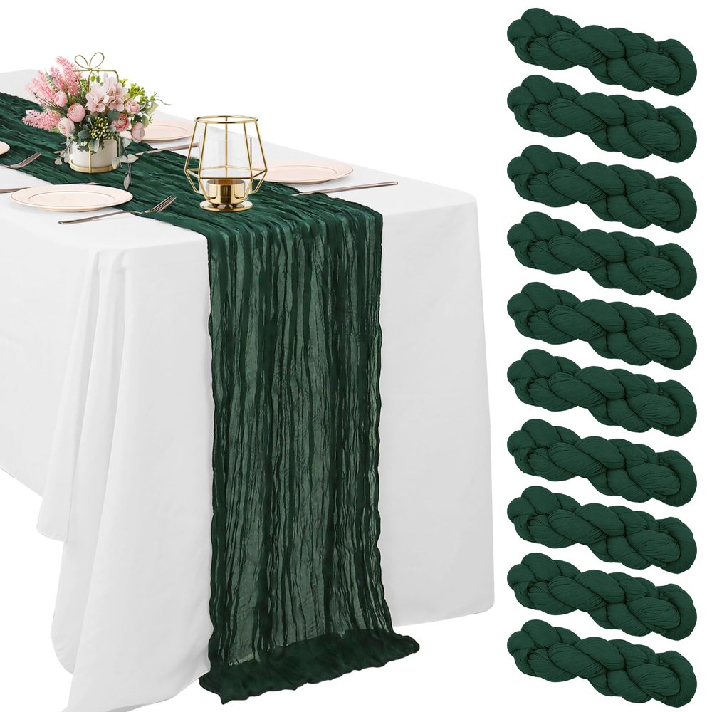 Dark Green Cheesecloth Table Runners, Boho Gauze, 10-Pack