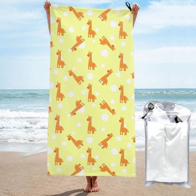 HUANJIE Cartoon Giraffe Microfiber Beach Towel