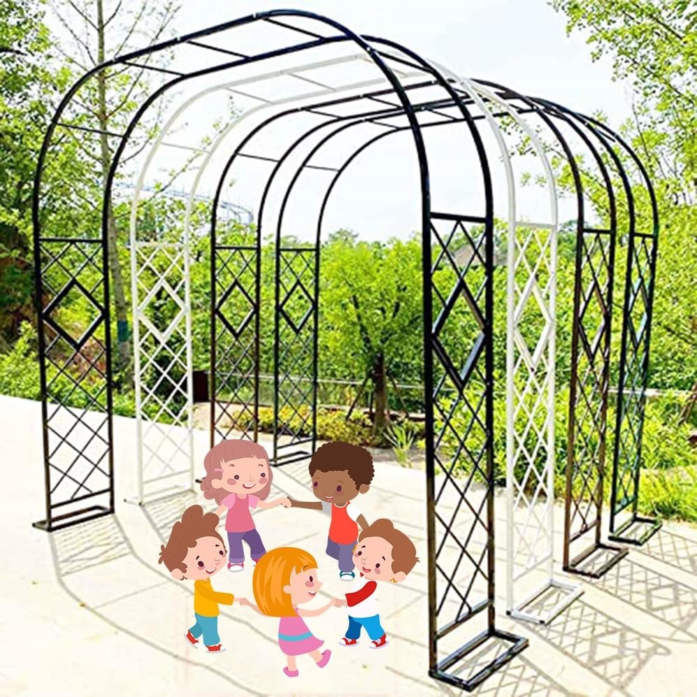 Metal Garden Arch Gate Pergola Trellis for Roses, White