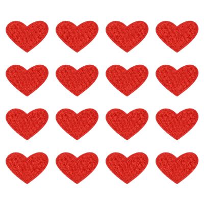 PATIKIL Iron-On Fabric Patches, 0.98 x 0.79 in, 16-Pack, Red Heart-Shaped Embroidered Love Appliques