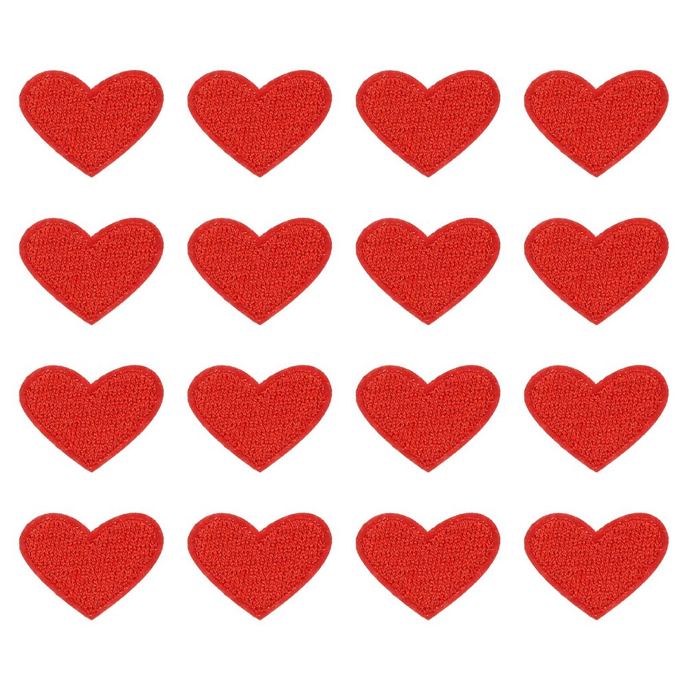 PATIKIL Iron-On Fabric Patches, 0.98 x 0.79 in, 16-Pack, Red Heart-Shaped Embroidered Love Appliques