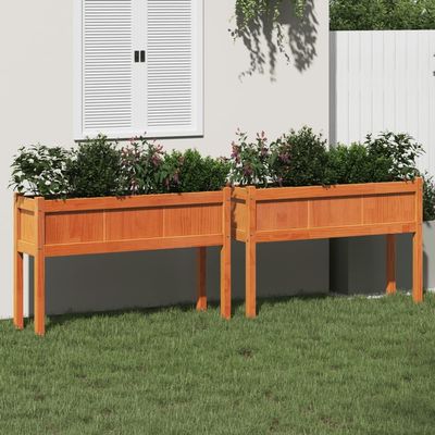 LAPOOH Planter Boxes with Legs, 2 pcs., Wax Brown, Solid Pine - 837569